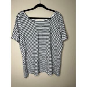 Women’s Size 1X Catherine Malandrino Black and White Striped Boat Neck T-Shirt